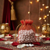 100 Stk.– Roter Organzabeutel 60×120 cm mit goldfarbenem Blumenmuster